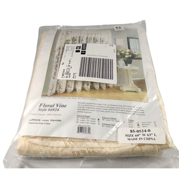(2) Lorraine Home Fashions Floral Vine Style #6924 Ivory 60" W x 63" L Panels - Picture 5 of 12